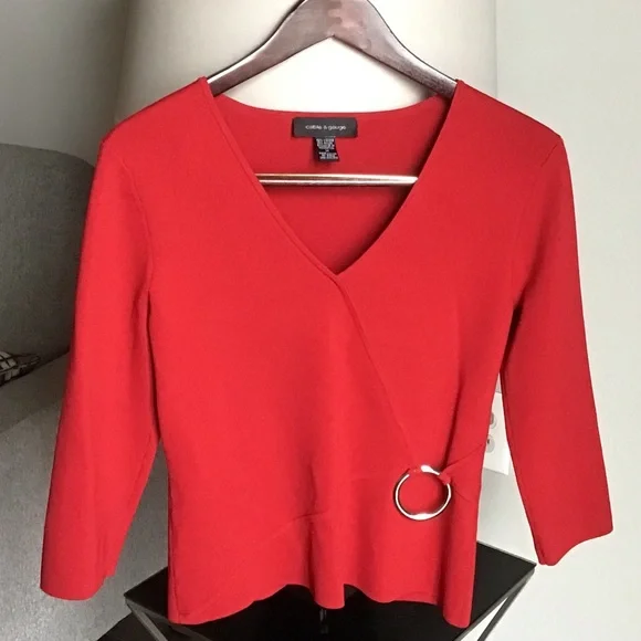 CABLE & GAUGE Women’s Medium 3/4 Sleeve Red Knit Top - Picture 1 of 6